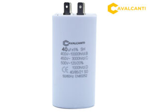 Capacitor 40uF 450VAC para motores eléctricos, bombas y compresores.